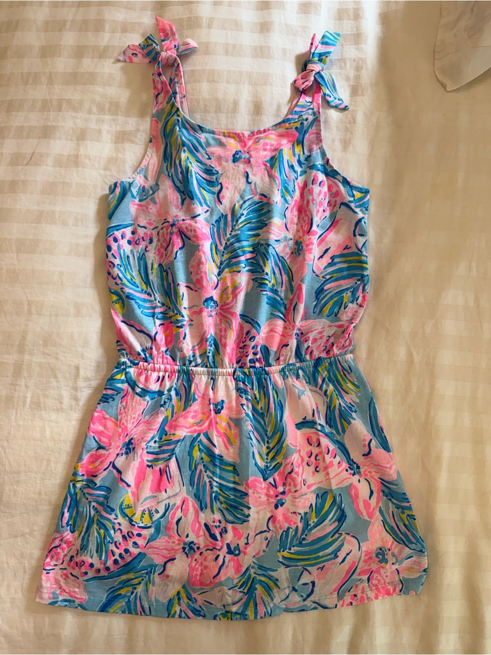 Lilly Pulitzer Pink & Blue Tropical Print Girls Romper